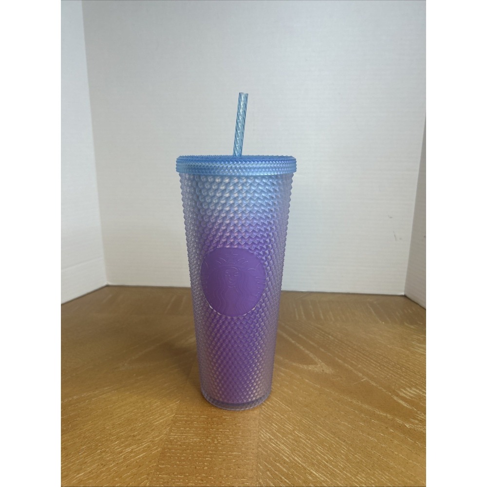 Starbucks Studded Cold Cup Tumbler 24 oz Purple Ombre Reusable Straw Venti Lid